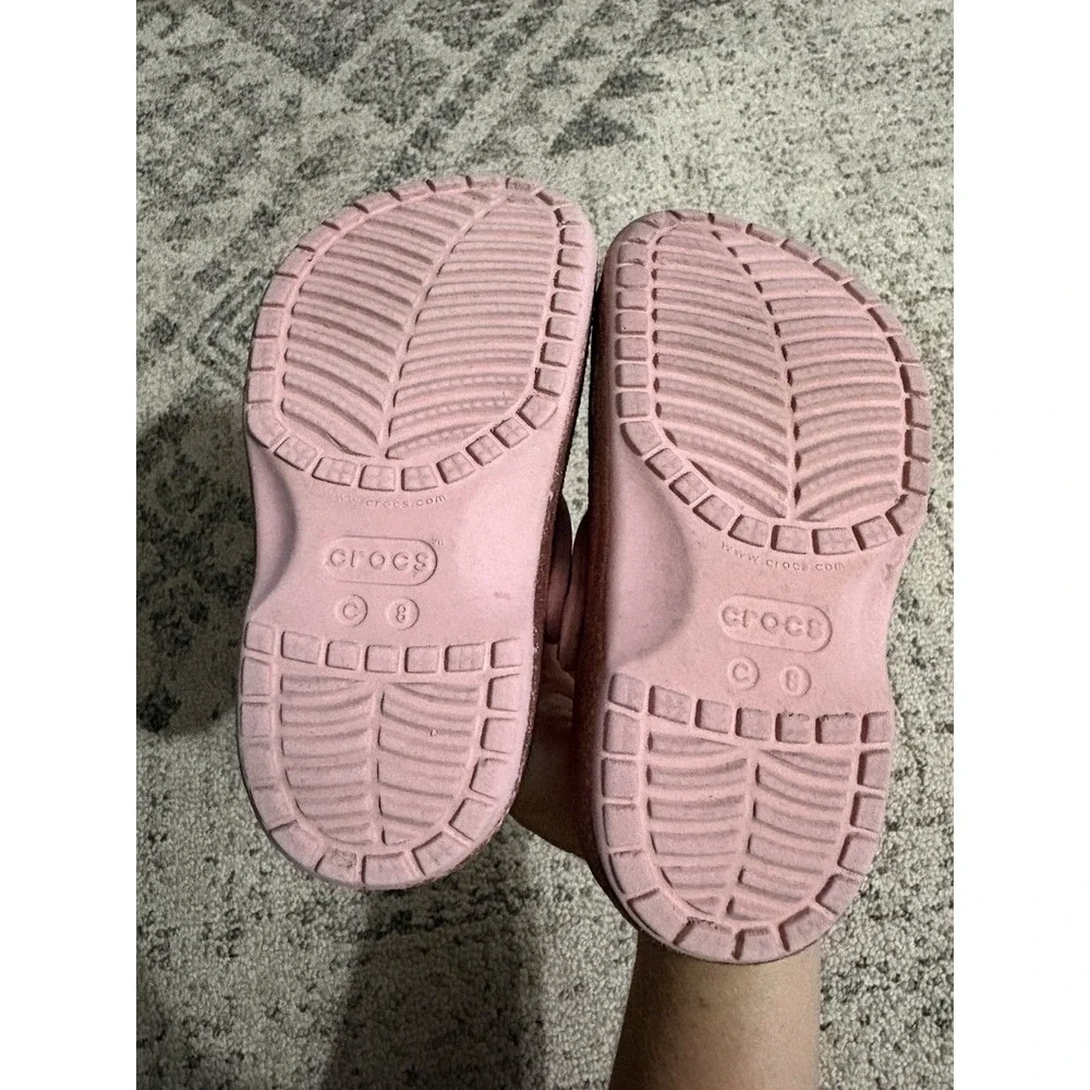 Crocs Toddler Girls Pink Glitter Clog Shoes Slip On Breathable Rubber Size 8 C8